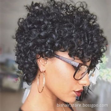 Short Cute Pixie Wig Brazilian Kinky Curly hair wig women's Afro Curly Hair Bob Wig For Summer
